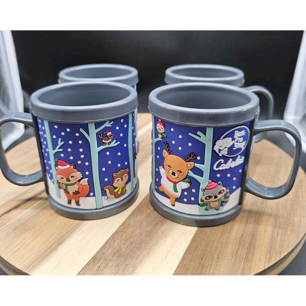 Cabela's Bass Pro Shops‎ Coffee Cup Set Of 4 Mugs Christmas Plastic Rubber